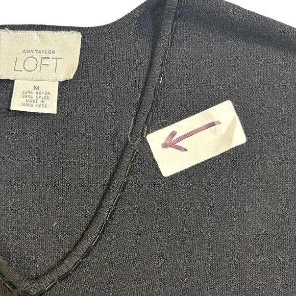 Ann Taylor LOFT V-Neck Sweater Beaded Trim Knit Top Pullover Black Medium* - Picture 9 of 9